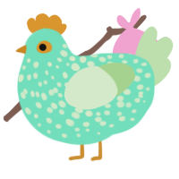 A mint and gluppy chicken with a speckle pattern