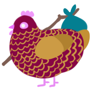 A maroon and gold chicken with a lace pattern