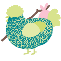 A teal and lemon chicken with a double-lace pattern