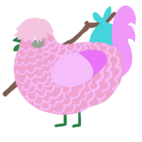 A pink and lavender chicken with a lace pattern