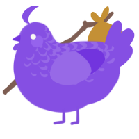Bloop, a blurple chicken with a half-lace pattern
