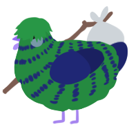 A viridian and navy chicken with a bar pattern