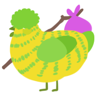 A yellow and grass chicken with a bar pattern