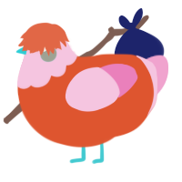 A vermilion and pink chicken with a head pattern