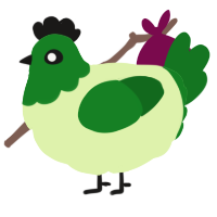 A apple and leaf chicken with a head pattern