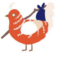 A vermilion and cream chicken with a half-bar pattern