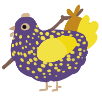 A overcast and yellow chicken with a speckle pattern