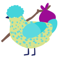 A lemon and aqua chicken with a speckle pattern