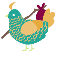 A turquoise and honey chicken with a lace pattern