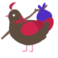 A bark and crimson chicken with a neck-speckle pattern