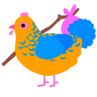 A ochre and sapphire chicken with a half-lace pattern