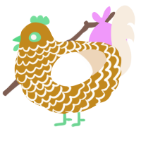 A ochre and cream chicken with a lace pattern