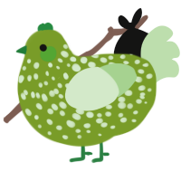 A chartreuse and gluppy chicken with a speckle pattern