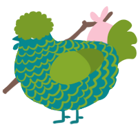 A teal and chartreuse chicken with a lace pattern