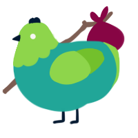 A turquoise and grass chicken with a head pattern
