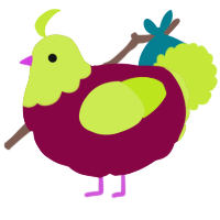 A maroon and lime chicken with a head pattern