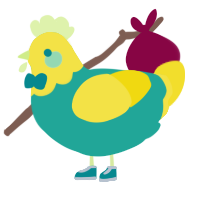 A turquoise and yellow chicken with a head pattern