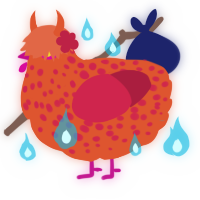 A vermilion and crimson chicken with a speckle pattern