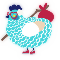 A aqua and cream chicken with a lace pattern