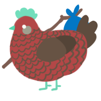 A red and bark chicken with a lace pattern