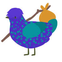 A indigo and teal chicken with a speckle pattern