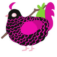 A black and fuchsia chicken with a lace pattern