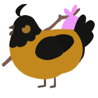 A ochre and black chicken with a head pattern