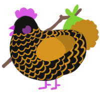 A black and ochre chicken with a lace pattern
