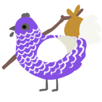 A blurple and white chicken with a lace pattern
