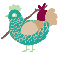 A turquoise and beige chicken with a lace pattern