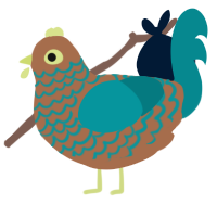 A brown and teal chicken with a lace pattern