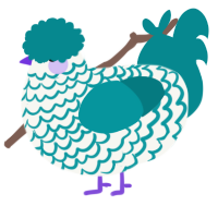 A white and teal chicken with a lace pattern