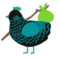 A black and teal chicken with a lace pattern