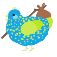 A sky and lime chicken with a speckle pattern