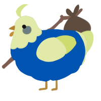 A ultramarine and lemon chicken with a head pattern