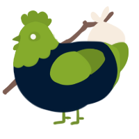A tumblr and chartreuse chicken with a head pattern