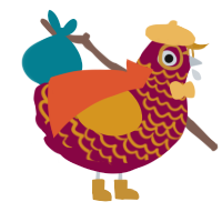 A maroon and ochre chicken with a lace pattern