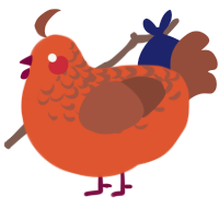 A vermilion and russet chicken with a half-lace pattern