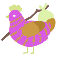 A orchid and gold chicken with a bar pattern