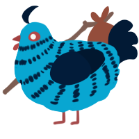 A cerulean and tumblr chicken with a bar pattern
