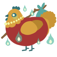 A crimson and ochre chicken with a head pattern