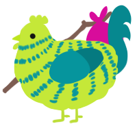 A lime and teal chicken with a bar pattern