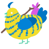 A yellow and sapphire chicken with a bar pattern