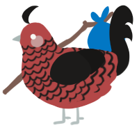 A red and sable chicken with a lace pattern