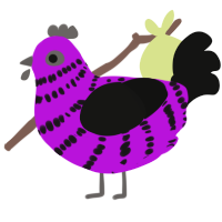 A amethyst and black chicken with a bar pattern