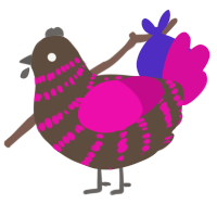A bark and fuchsia chicken with a bar pattern