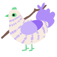 Spring, a cream and lilac chicken with a bar pattern