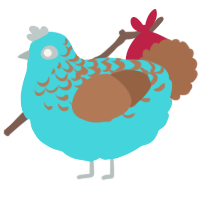 A aqua and brown chicken with a half-lace pattern