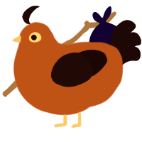 jack-o-lantern, a vermilion and black chicken