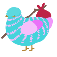 A aqua and lavender chicken with a bar pattern